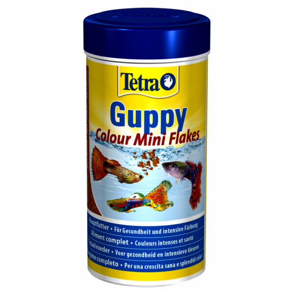 Фото Tetra Guppy Colour Mini Flakes корм для усиления окраса гуппи и других живородящих рыб, 100 мл/30 г